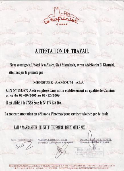 attestation de travail